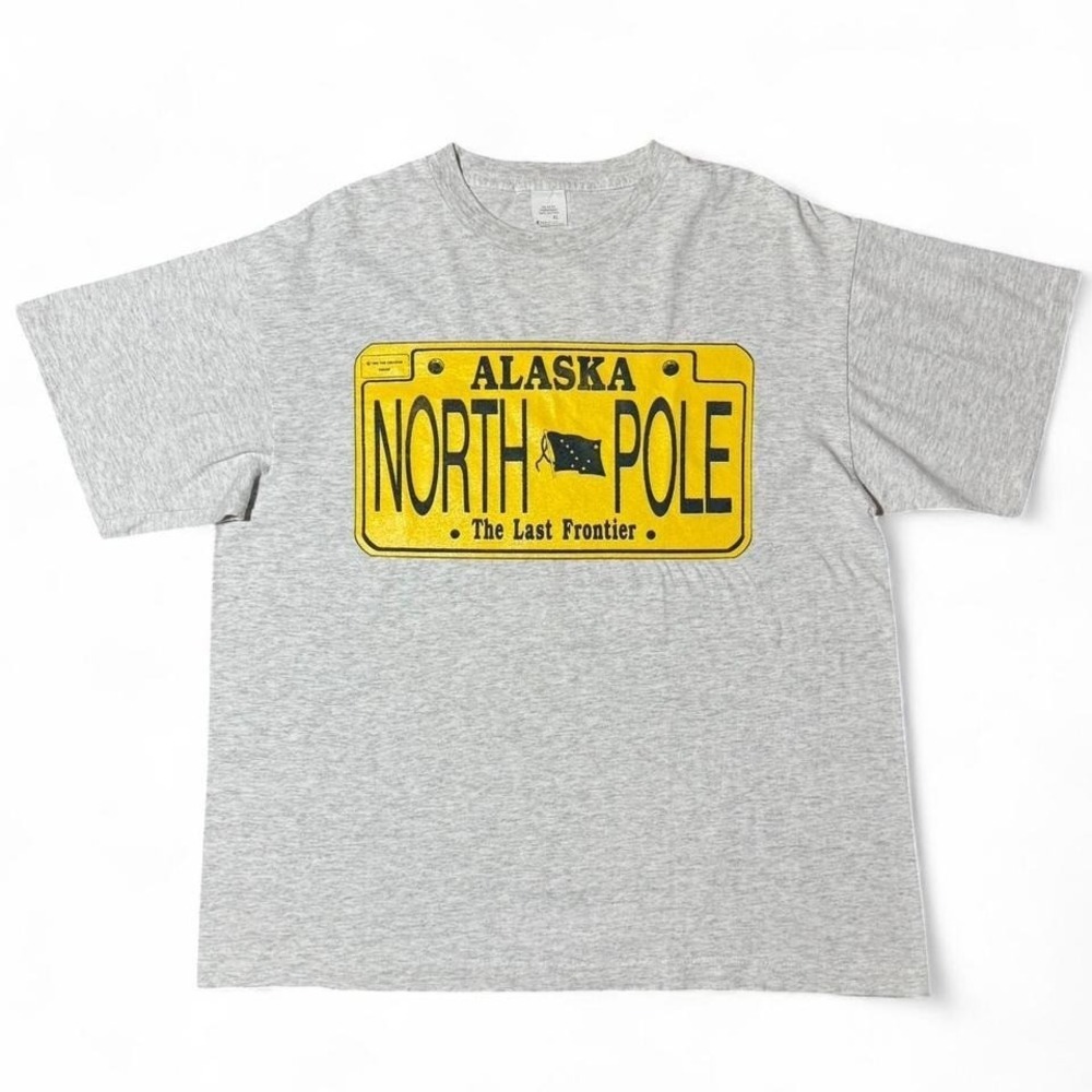 Vintage 90s Grey Alaska North Pole The Last Frontier License Plate T-shirt XL